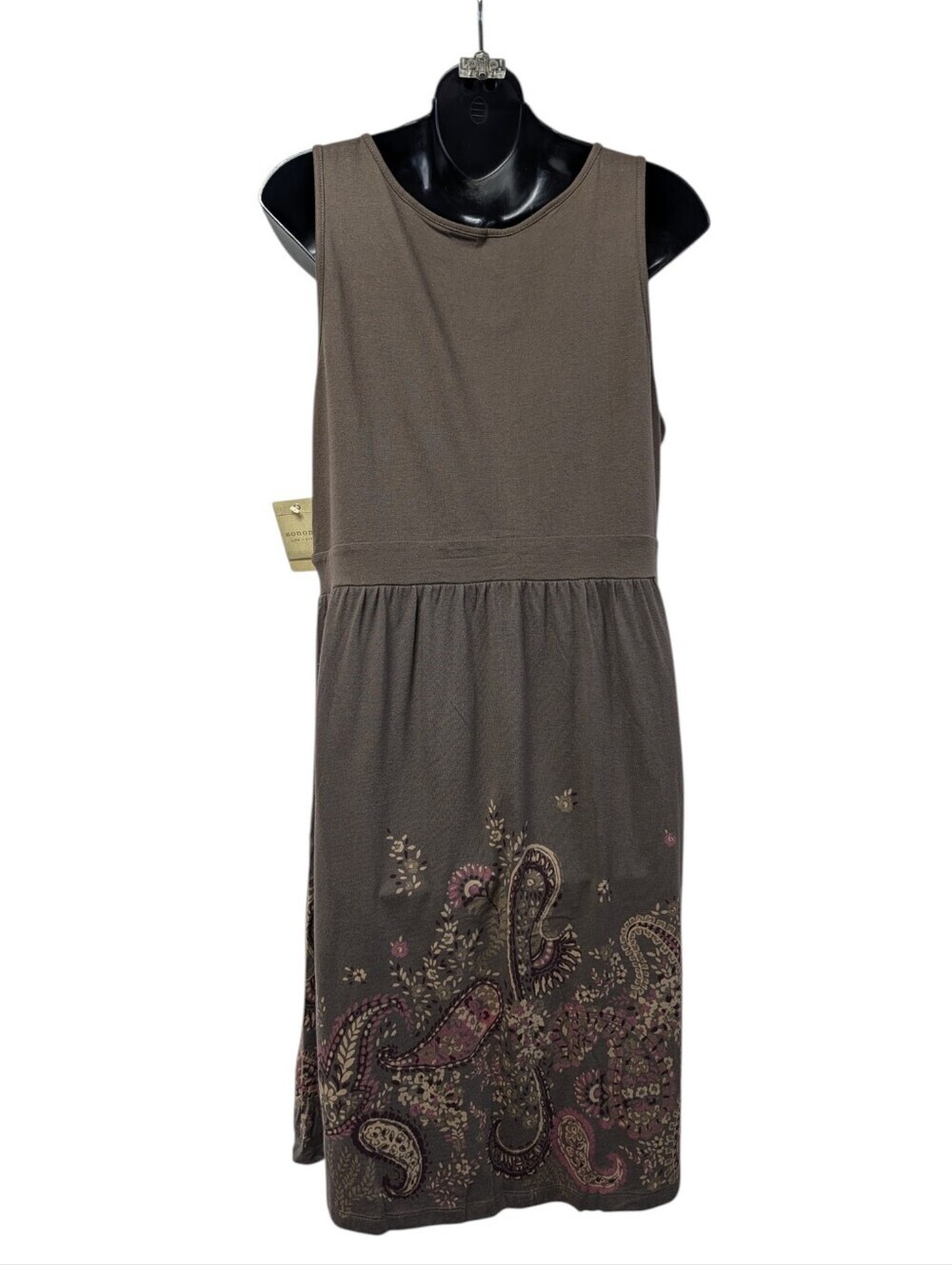Sonoma Life + Style Brown Green Paisley Sleeveless Empire Waist Dress Sz L NWT - Picture 2 of 5